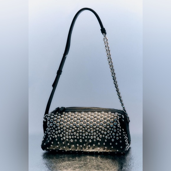 Zara Black Studded Rocker Shoulder Bag - Picture 8 of 8